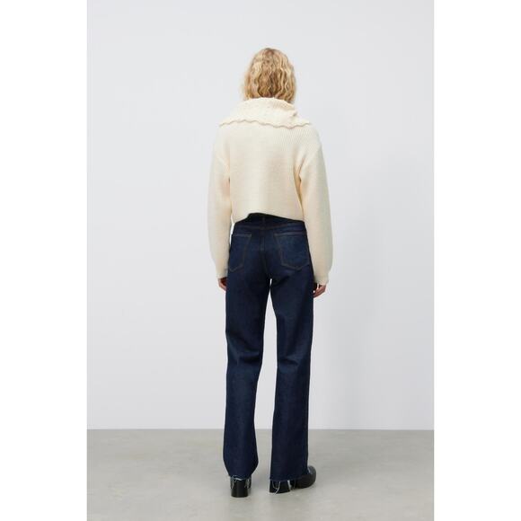 ZARA Ruffled Cable Knit Sweater Ecru with Pearls and Bow Size Small 4331/003 - Picture 15 of 16